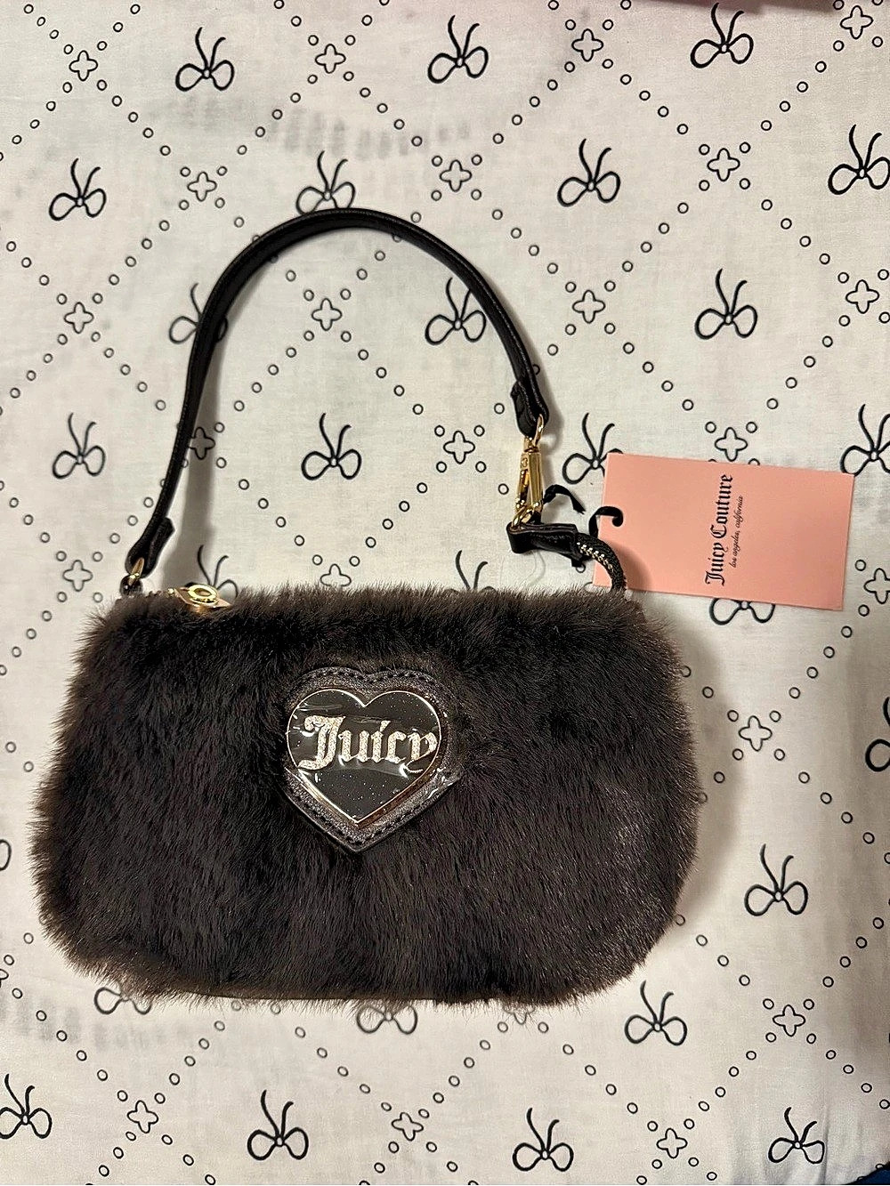 Juicy Couture Black Faux Fur Shoulder Bag